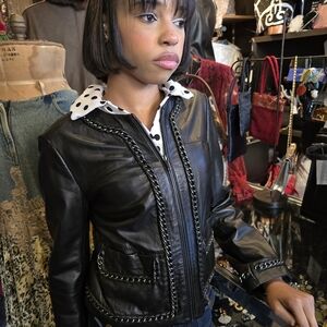 Tory Burch Black lambs leather moto jacket.